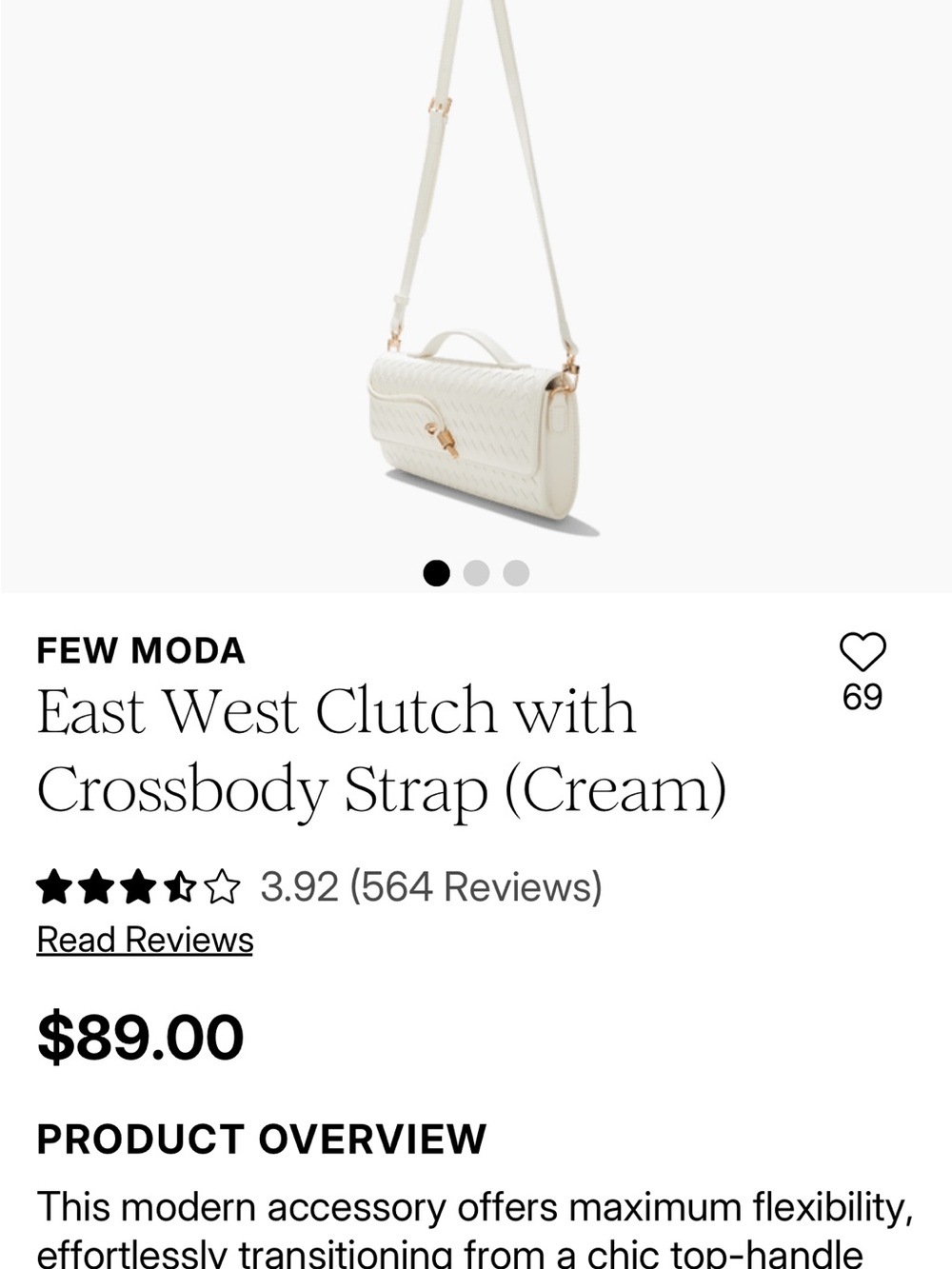 FEW MODA Cream East West Quilted Clutch with Crossbody Strap